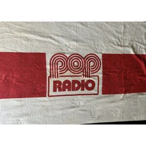 Vintage 80s "POP RADIO" RA Briggs Beach Towel 56x29” Red White Collect Made USA